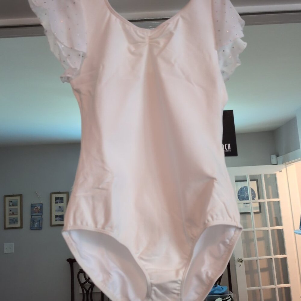 White flutter sleeve leotard child's 14